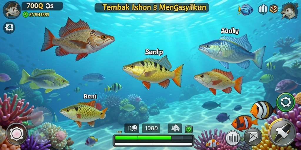 Screenshot utama 700Q menampilkan aksi seru dalam Tembak Ikan.