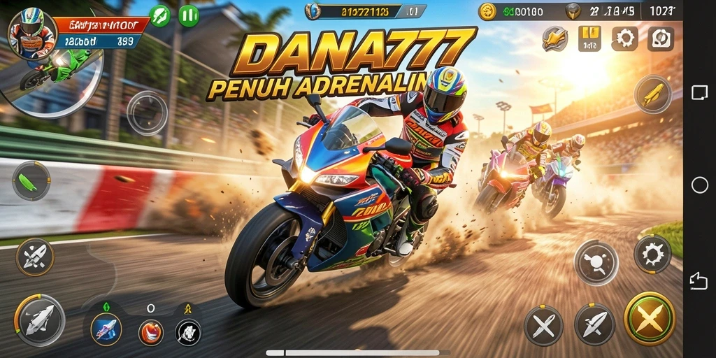 Screenshot DANA777 menunjukkan aksi balapan motor yang memukau dan mendebarkan.