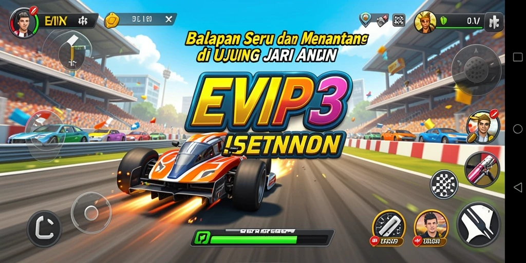 Tampilan gameplay seru dan mendebarkan dalam balapan EVIP3.