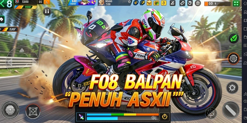 Gameplay FO8 yang menampilkan balapan motor yang intens dan seru.