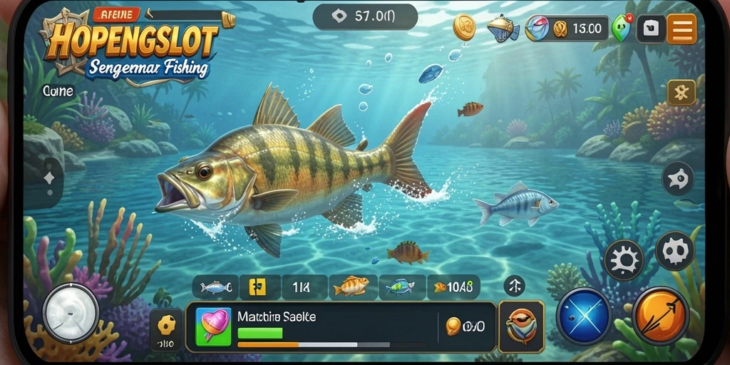Tampilan gameplay HOPENGSLOT yang menampilkan aksi memancing seru.