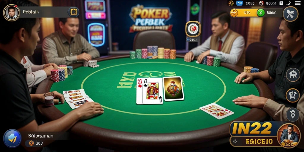 Screenshot gameplay IN22 menampilkan aksi seru permainan poker.
