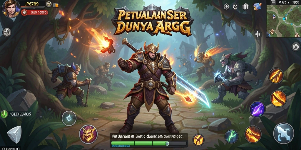 Screenshot utama JP6789 menampilkan pertempuran seru di dunia fantasi.