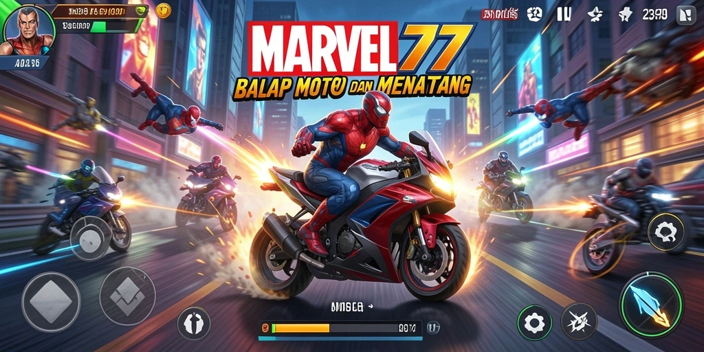 Tampak layar gameplay balapan motor di MARVEL77.