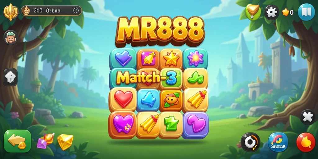 Tangkapan layar permainan MR888 menampilkan gameplay Match-3 yang seru.
