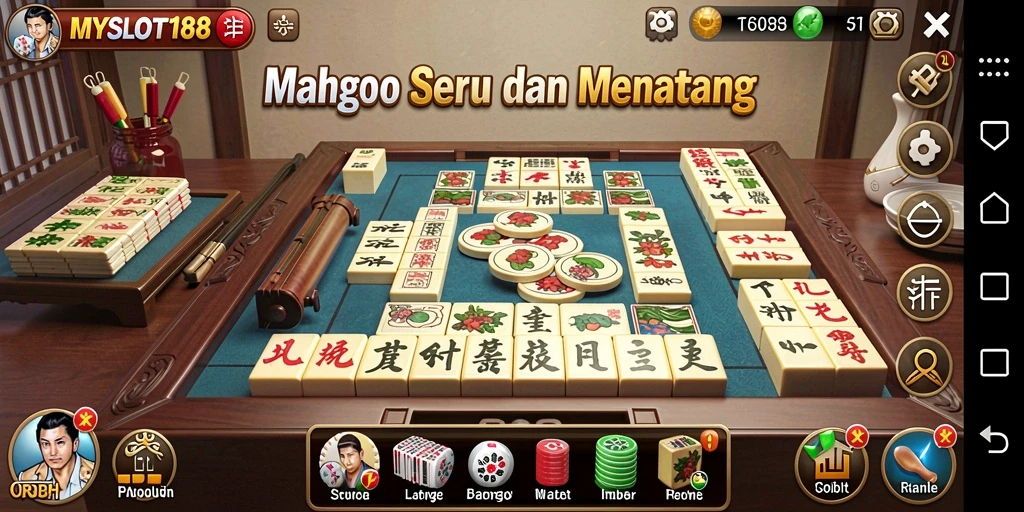Tampilan gameplay MYSLOT188 yang menampilkan paduan warna-warni Mahjong.