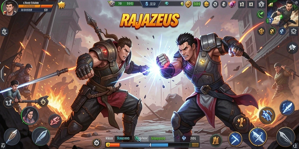 Tampilan gameplay RAJAZEUS yang menegangkan dan penuh aksi.