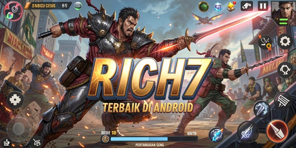 Screenshot RICH7 menampilkan aksi pertarungan yang mendebarkan dan karakter unik.