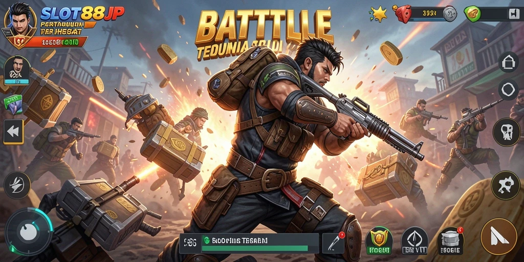 Gameplay SLOT88JP menunjukkan pertarungan seru dalam Battle Royale.