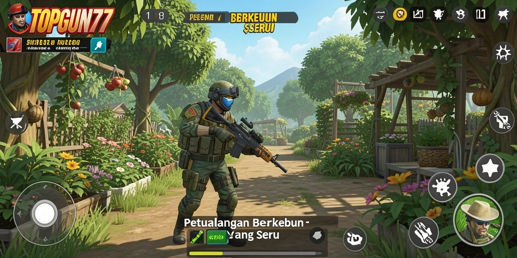 Tampilan menarik dari gameplay berkebun di TOPGUN77.