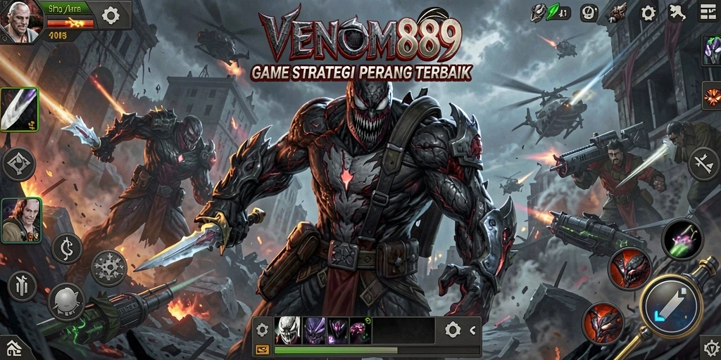 Tampilan gameplay <strong>VENOM889</strong> yang mendebarkan dan strategi perang.
