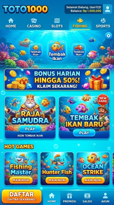 Tangkapan layar homepage aplikasi toto1000.
